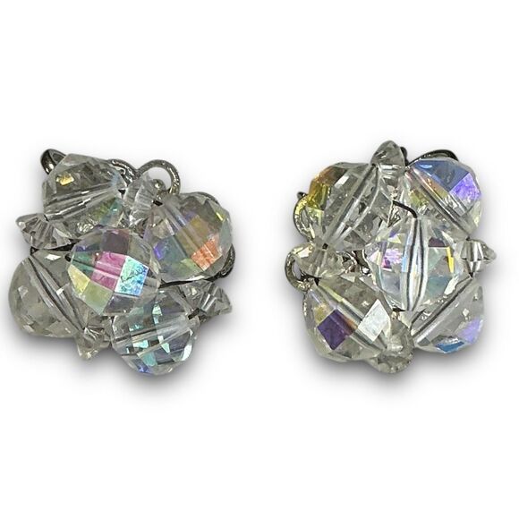Vintage Classy Silver Toned Iridescent Aurora Borealis Beaded Crystal Cluster Cl - Picture 7 of 7